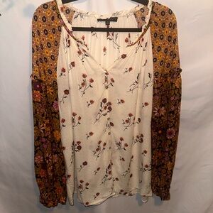 Jane and Delancey Cream Floral Mixed-Print Button-Front Blouse